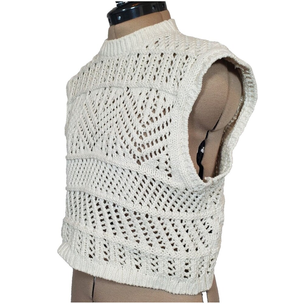 Rag & Bone Women’s Sleeveless Sweater XS Beige Open Knit Cotton Blend Oversized